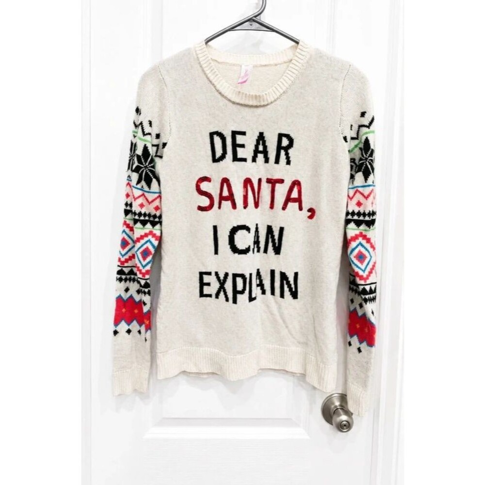 No Boundaries Juniors L 11/13 “Dear Santa I Can Explain” Christmas Sweater